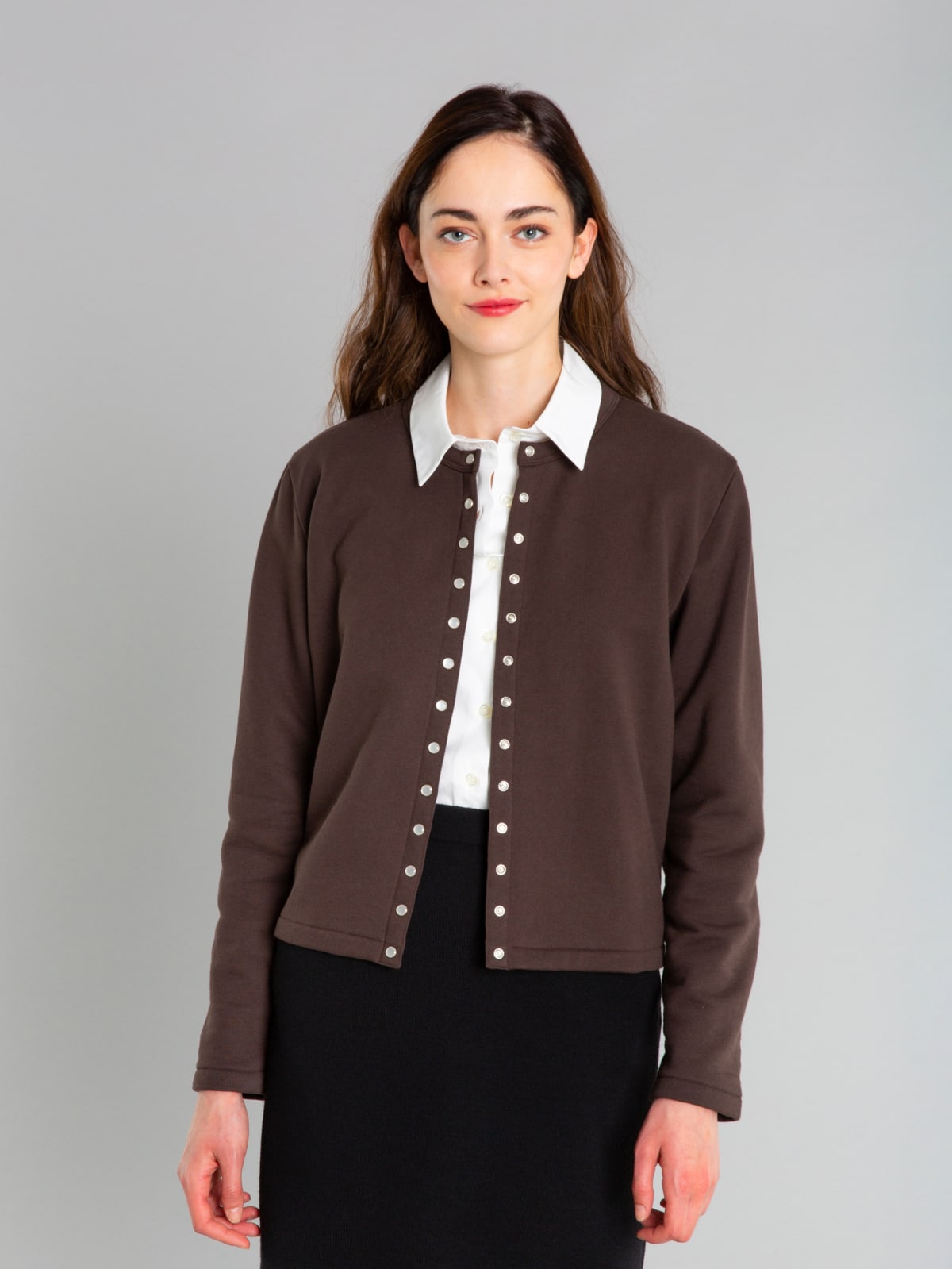 brown fleece Le Classique snap cardigan