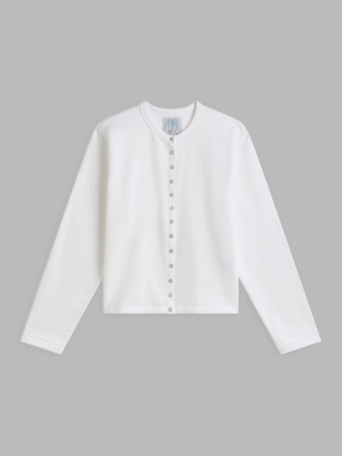 white cotton fleece snap cardigan