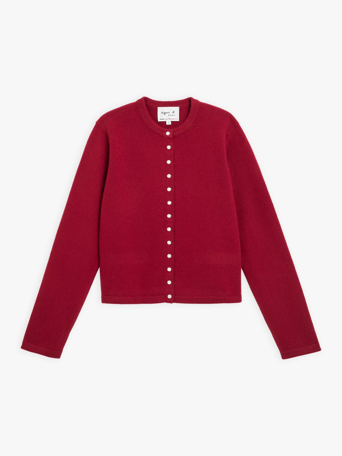 cherry red cashmere Le Petit snap cardigan