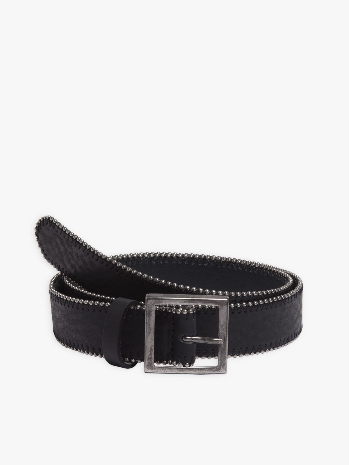 black leather belt with metal beads