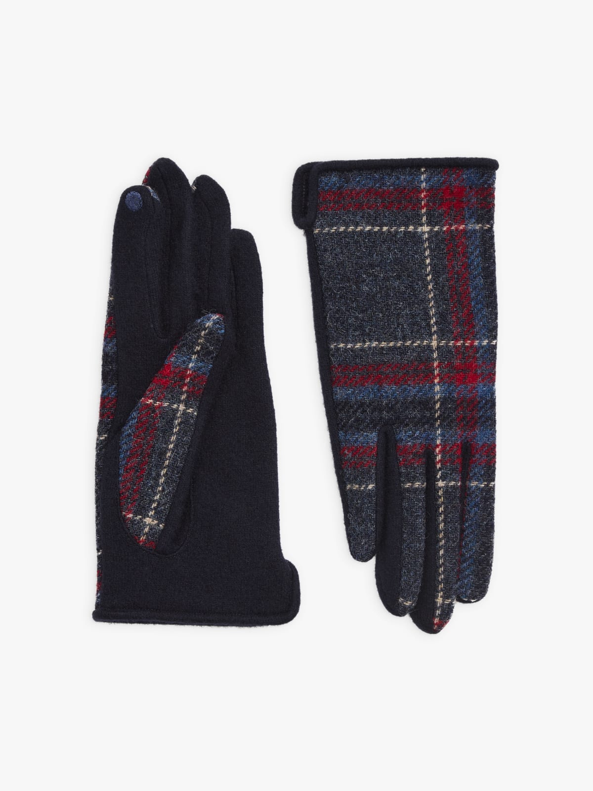 blue wool Tartan gloves