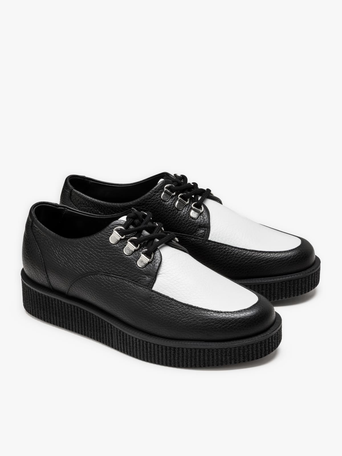 black and off white grained leather Amy creepers