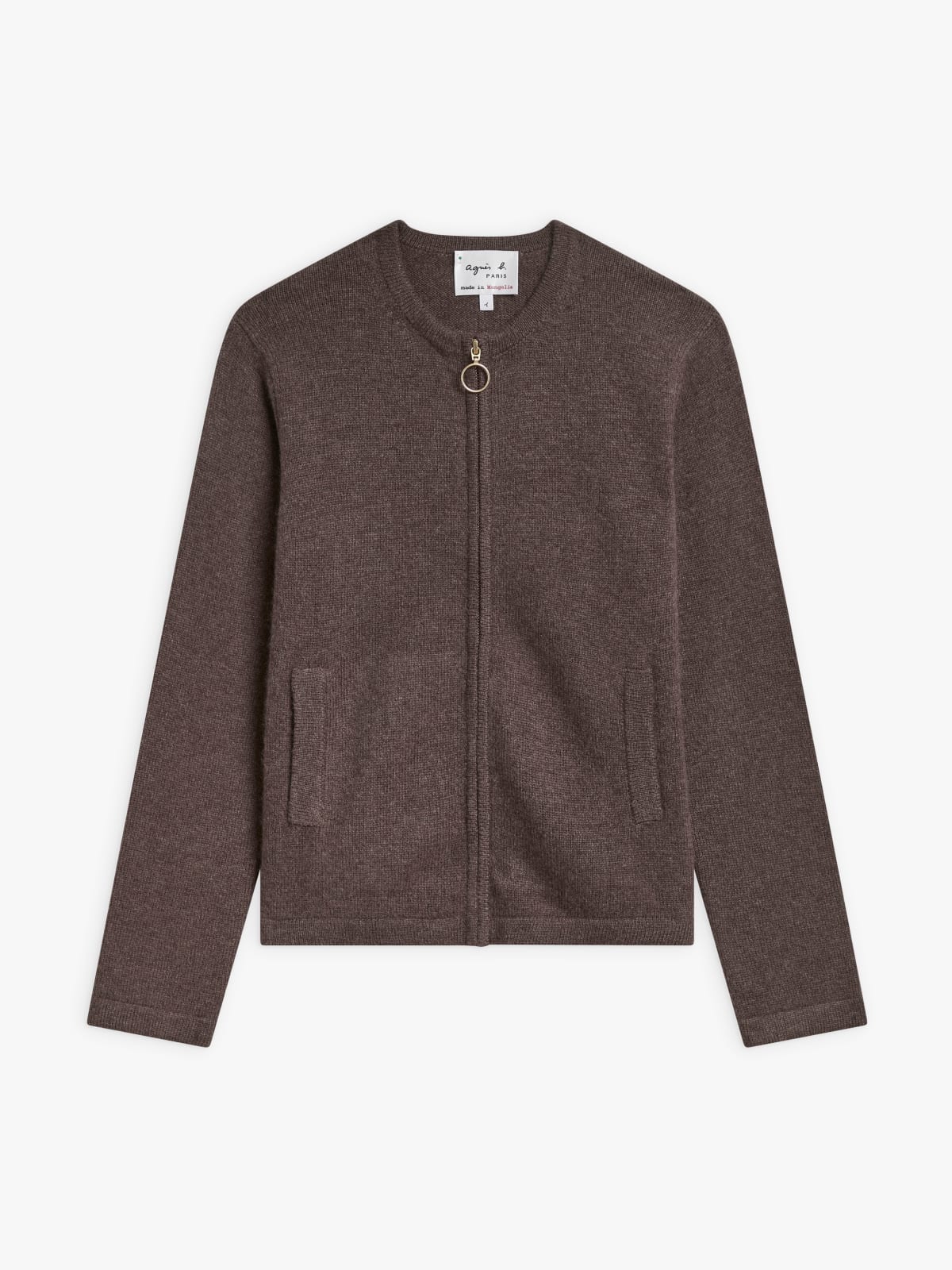 brown cashmere Zip cardigan