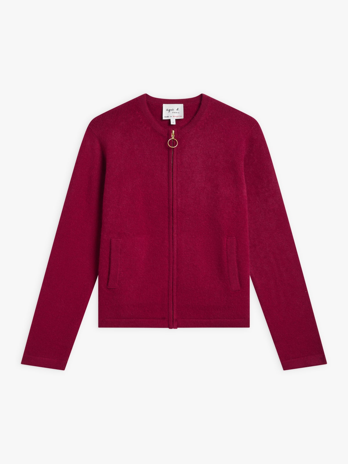 red cashmere Zip cardigan