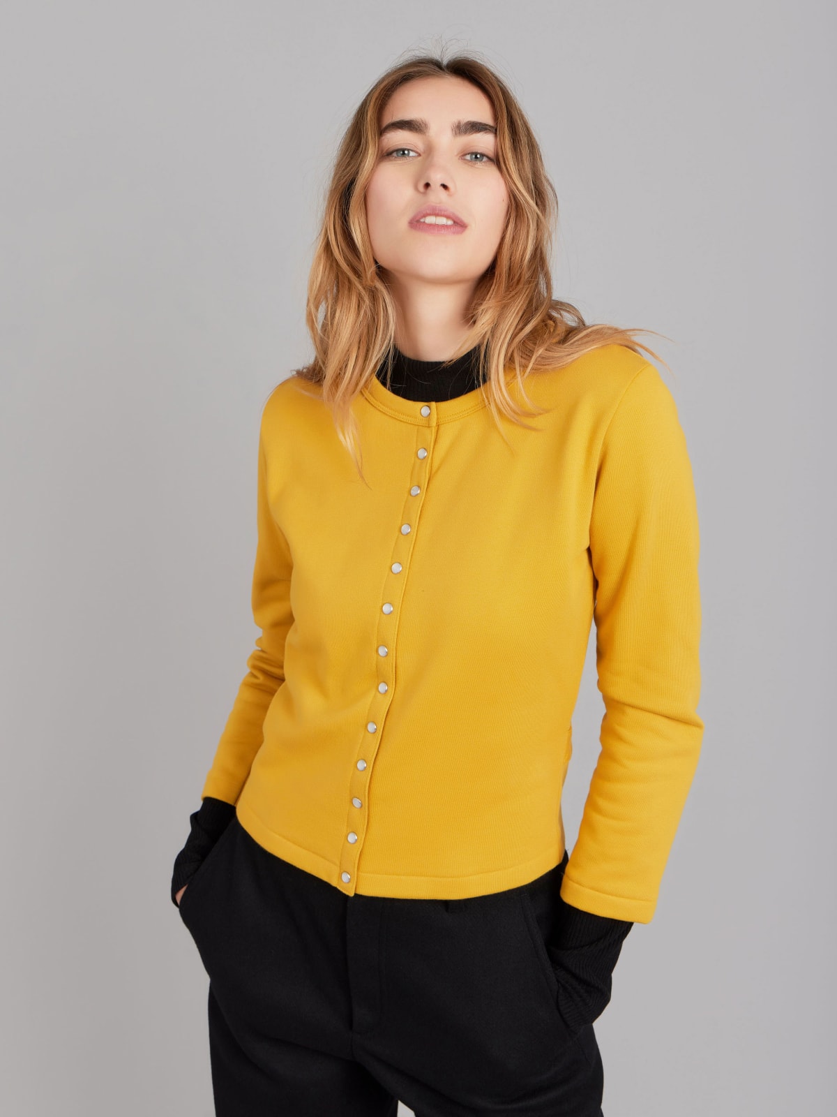 yellow Le Petit cotton fleece cardigan