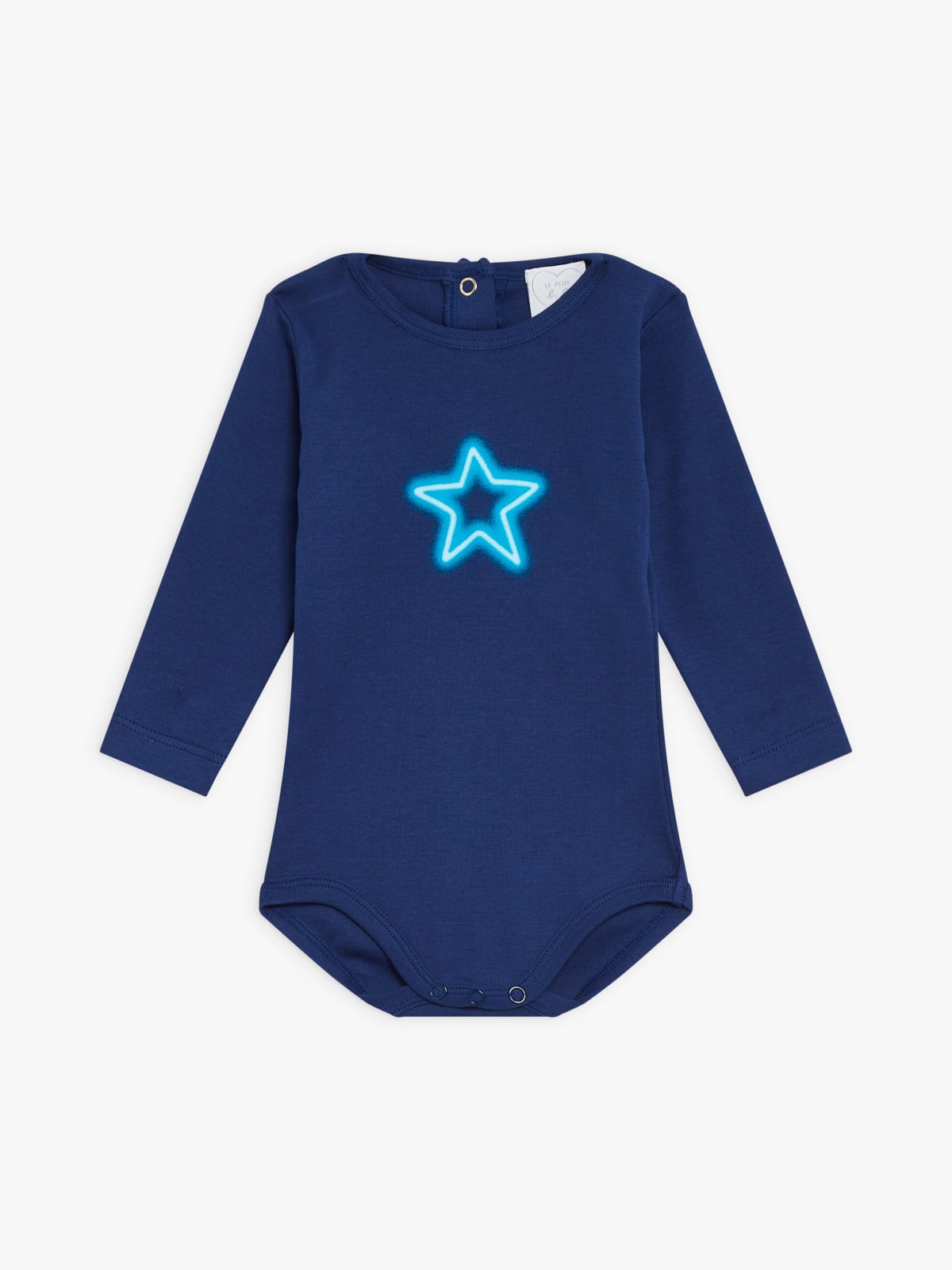 blue cotton jersey bodysuit with neon star