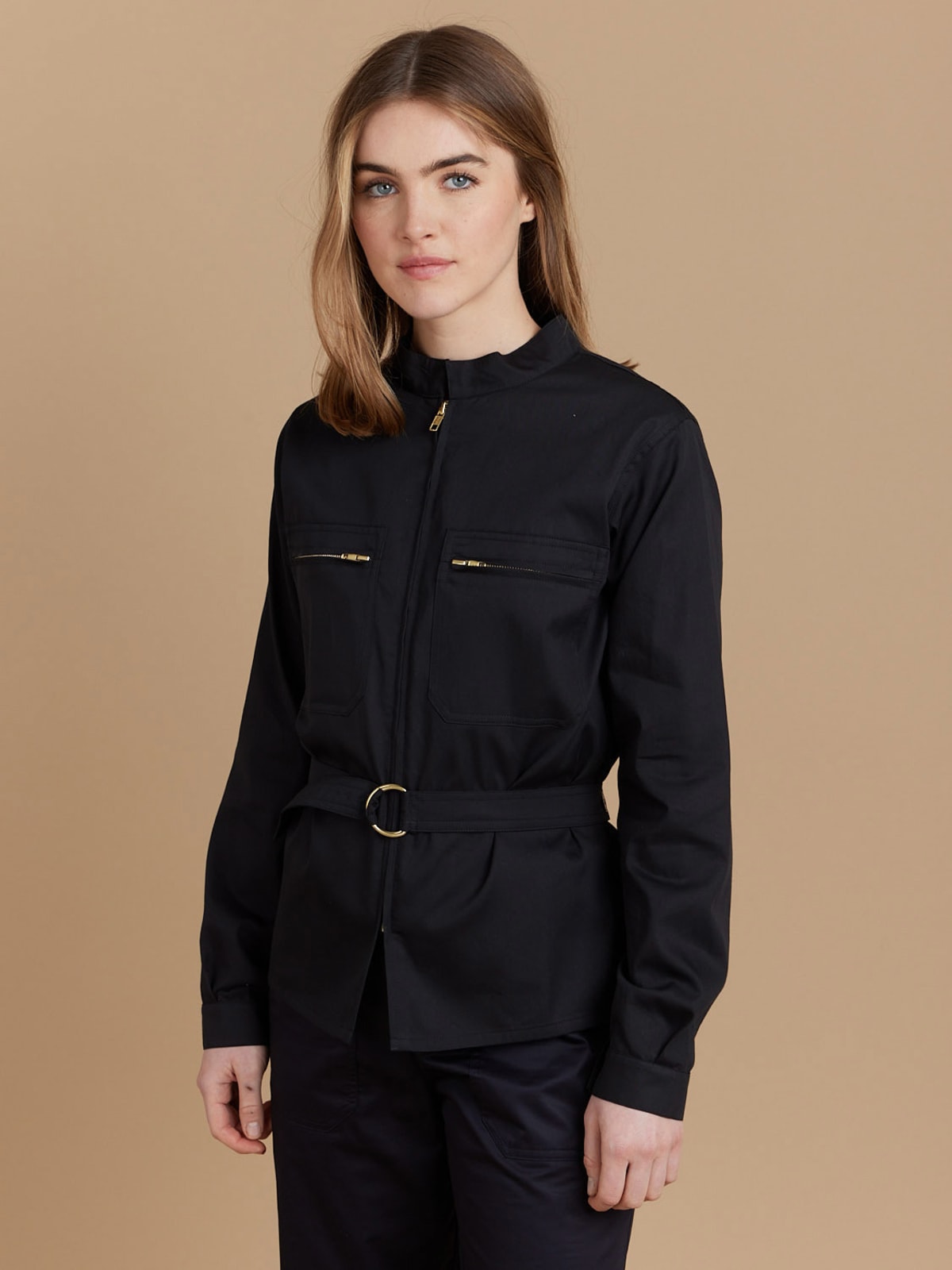 black cotton zip-up Working shirt