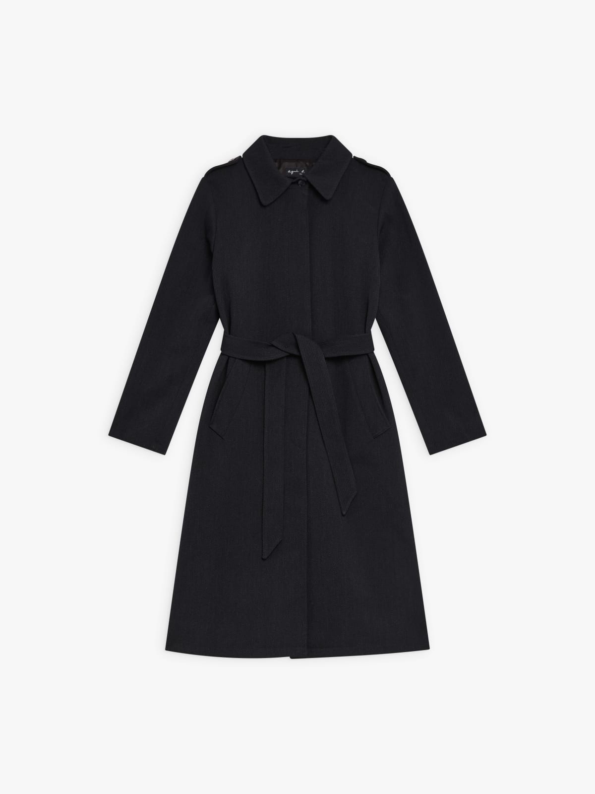 black wool tricotine trench coat