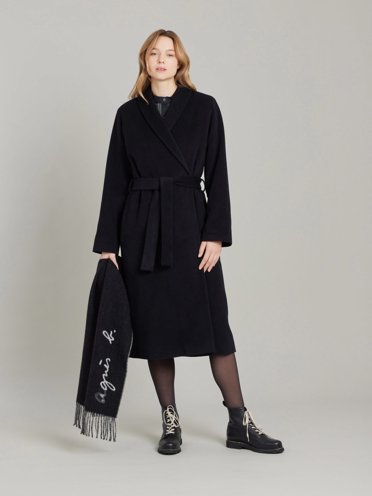 black lined cashmere coat