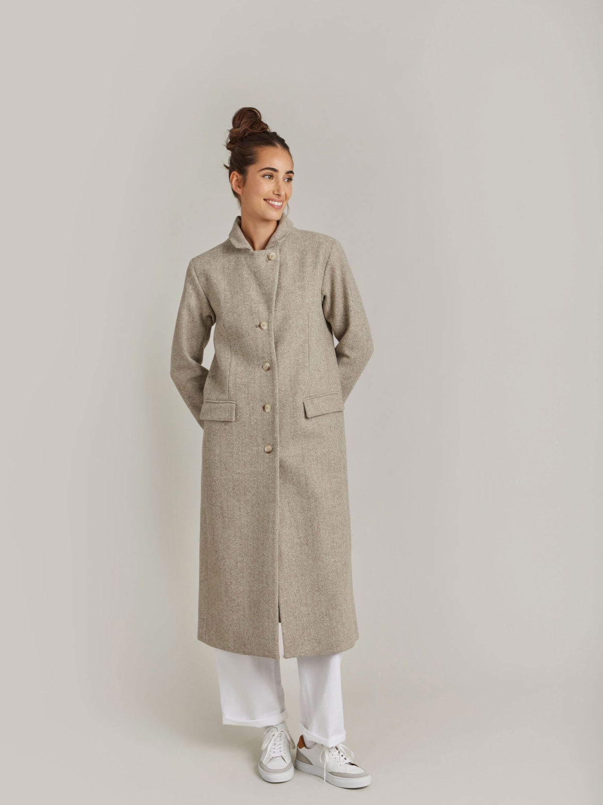 beige natural wool coat