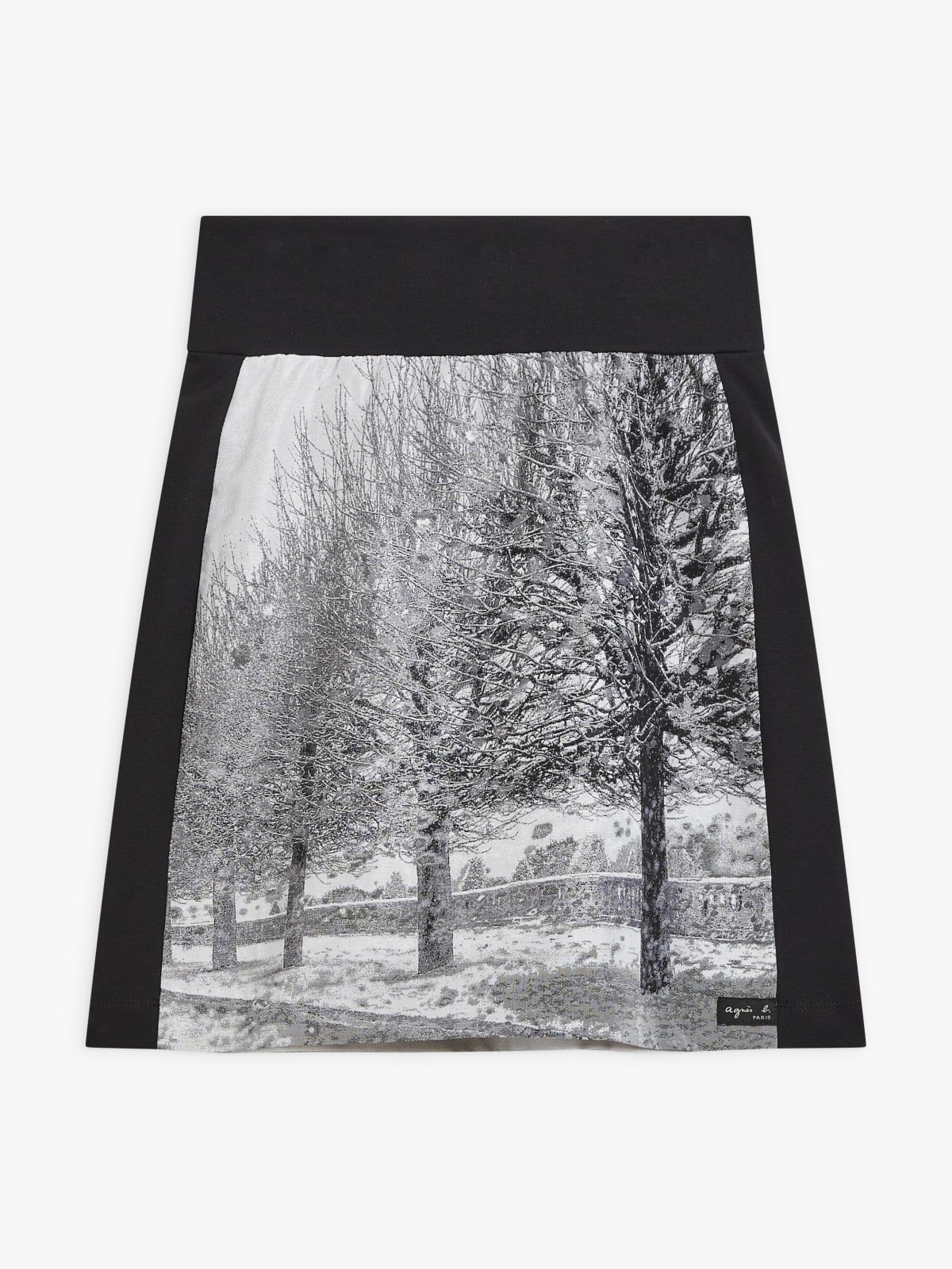 black woven fabric "Allée d'arbre" (Tree-lined walkway) skirt