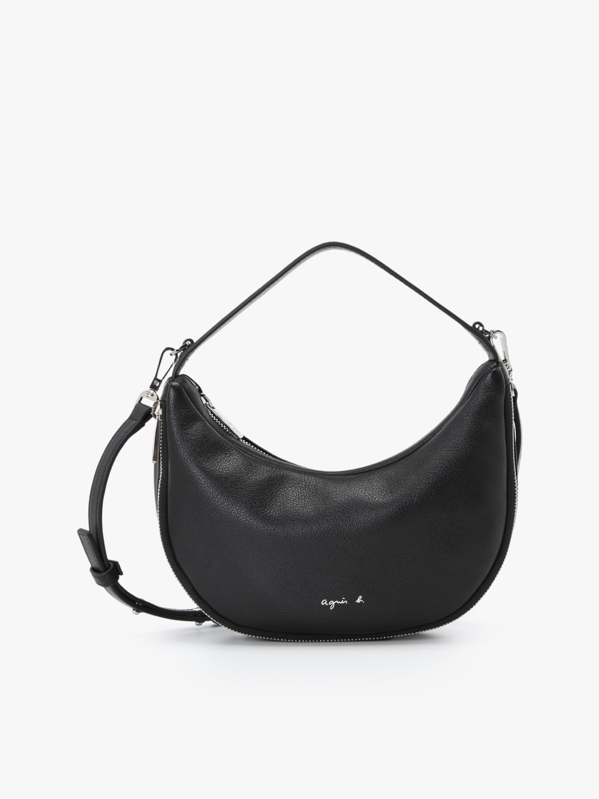 black oval leather handbag