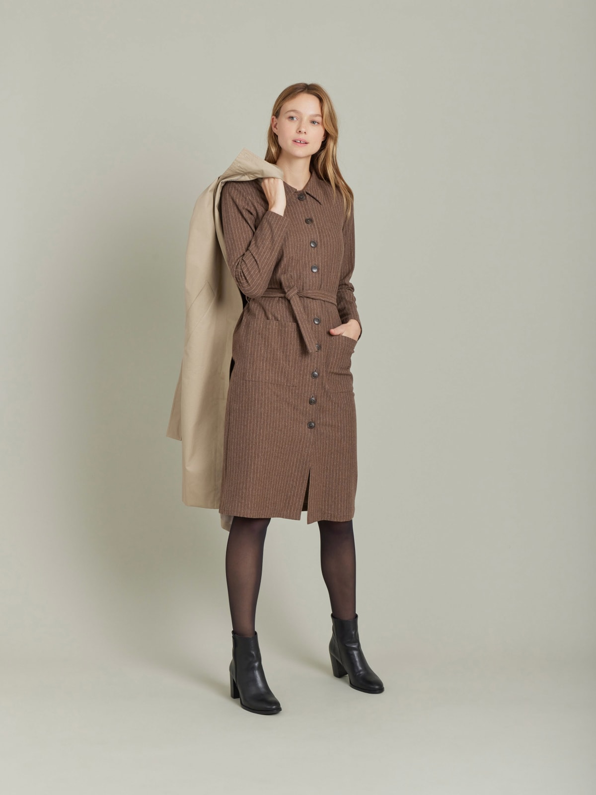 brown cotton twill BB dress