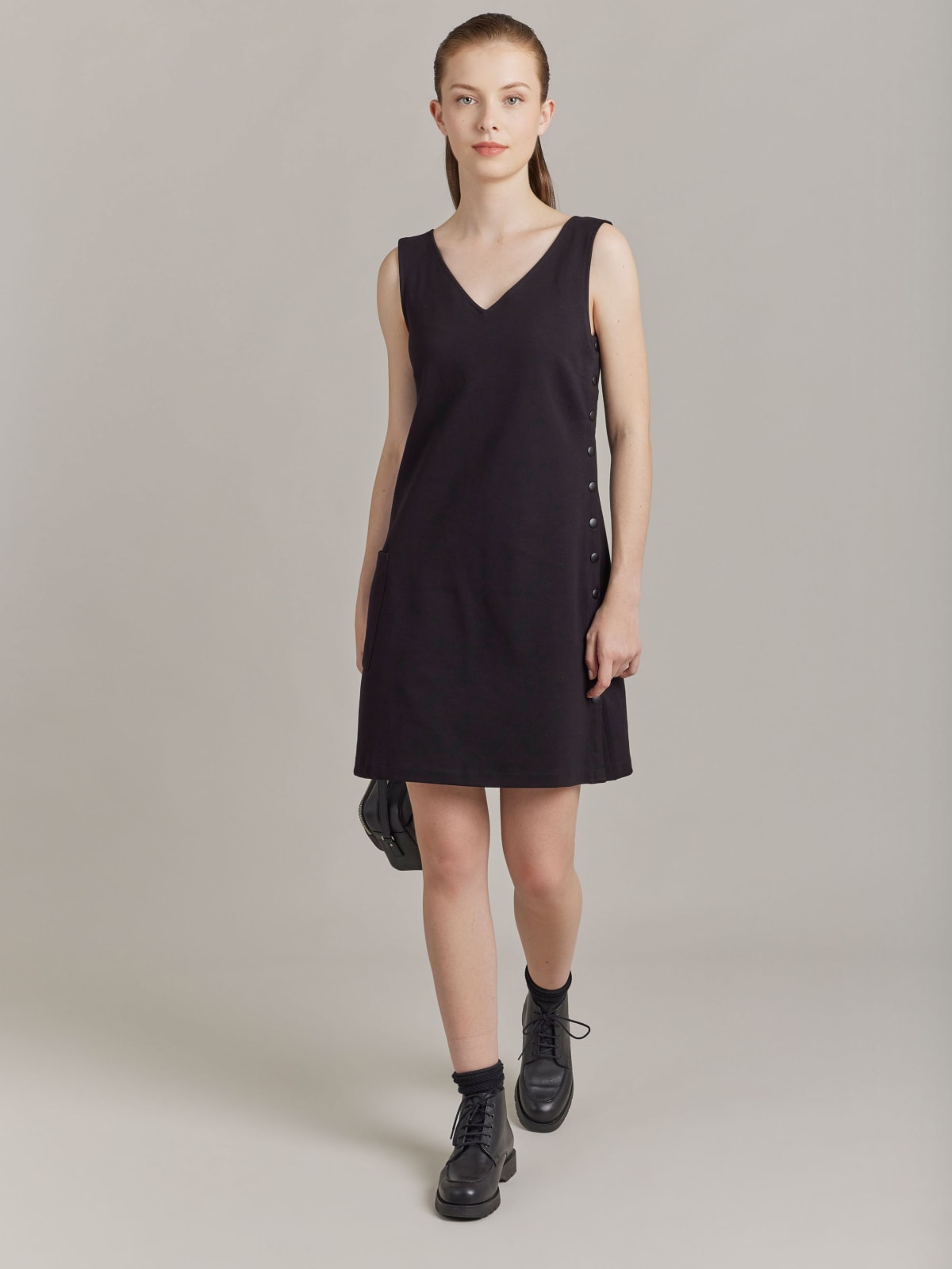 black cotton snap dress