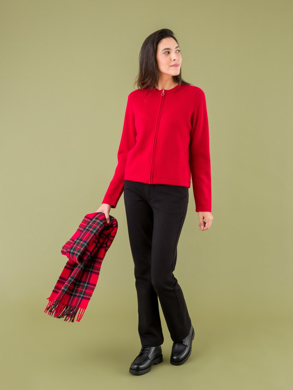 red Zip cashmere cardigan