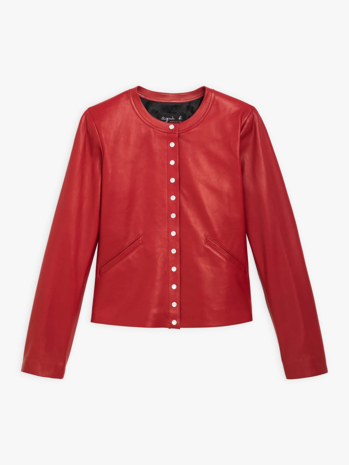 red lamb leather snap cardigan