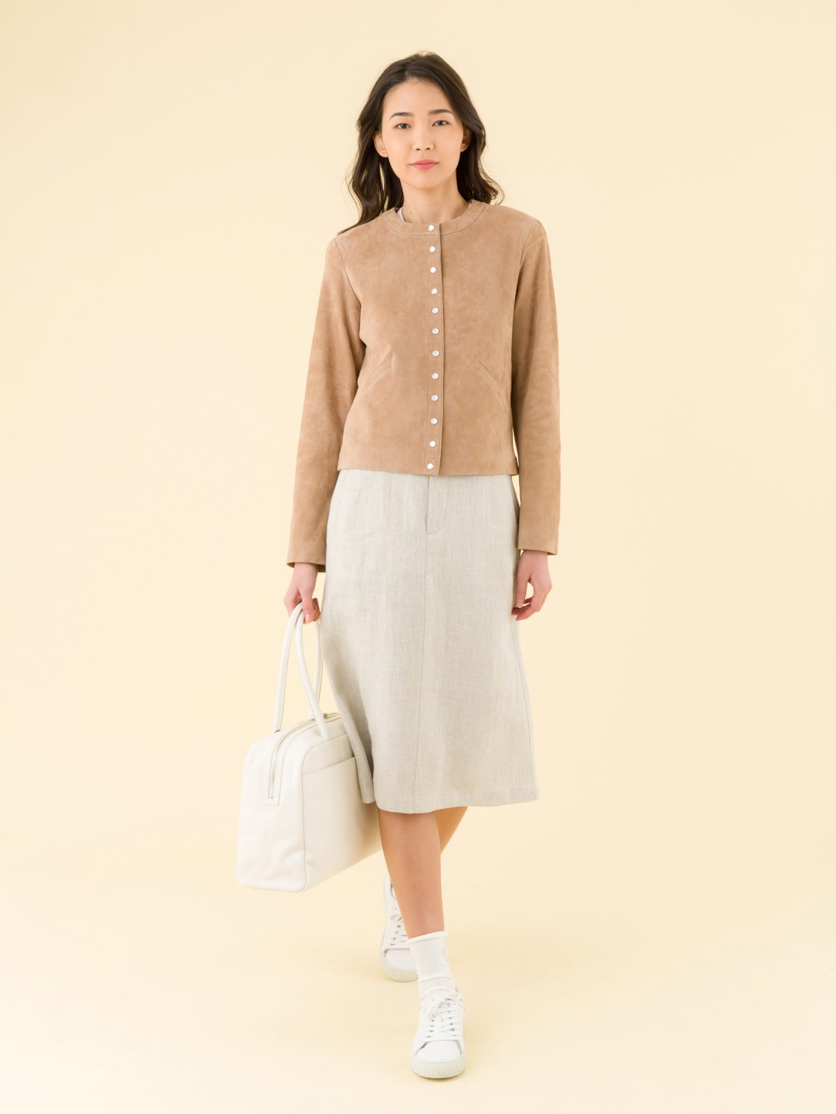 beige cardigan in stretch lambskin suede