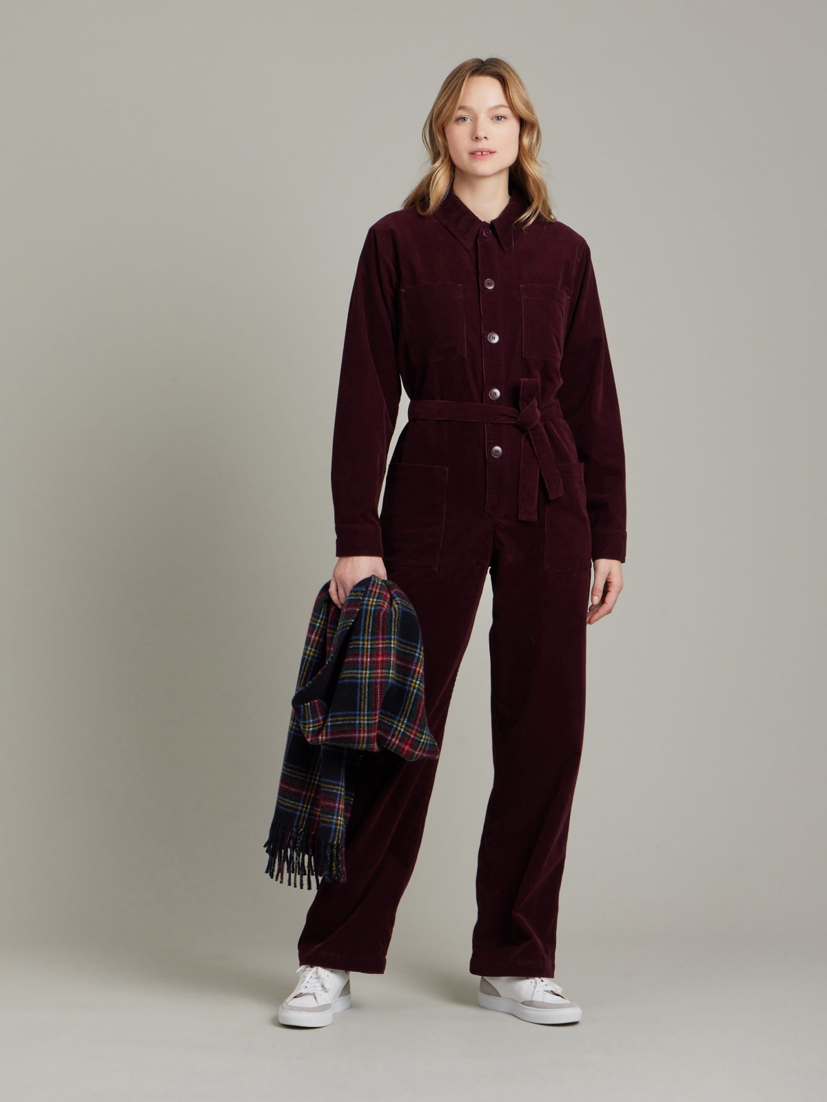 burgundy fine corduroy jumpsuit