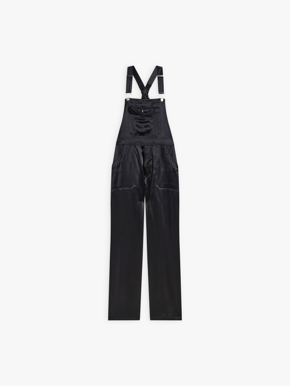 black satin Rue Du Jour dungarees