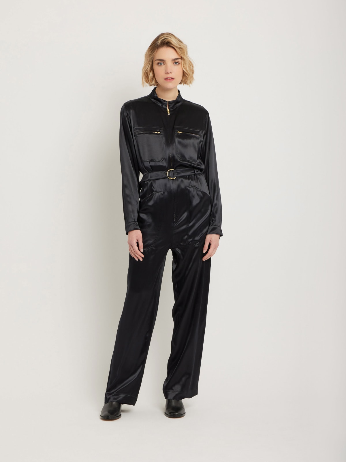 black satin jumpsuit