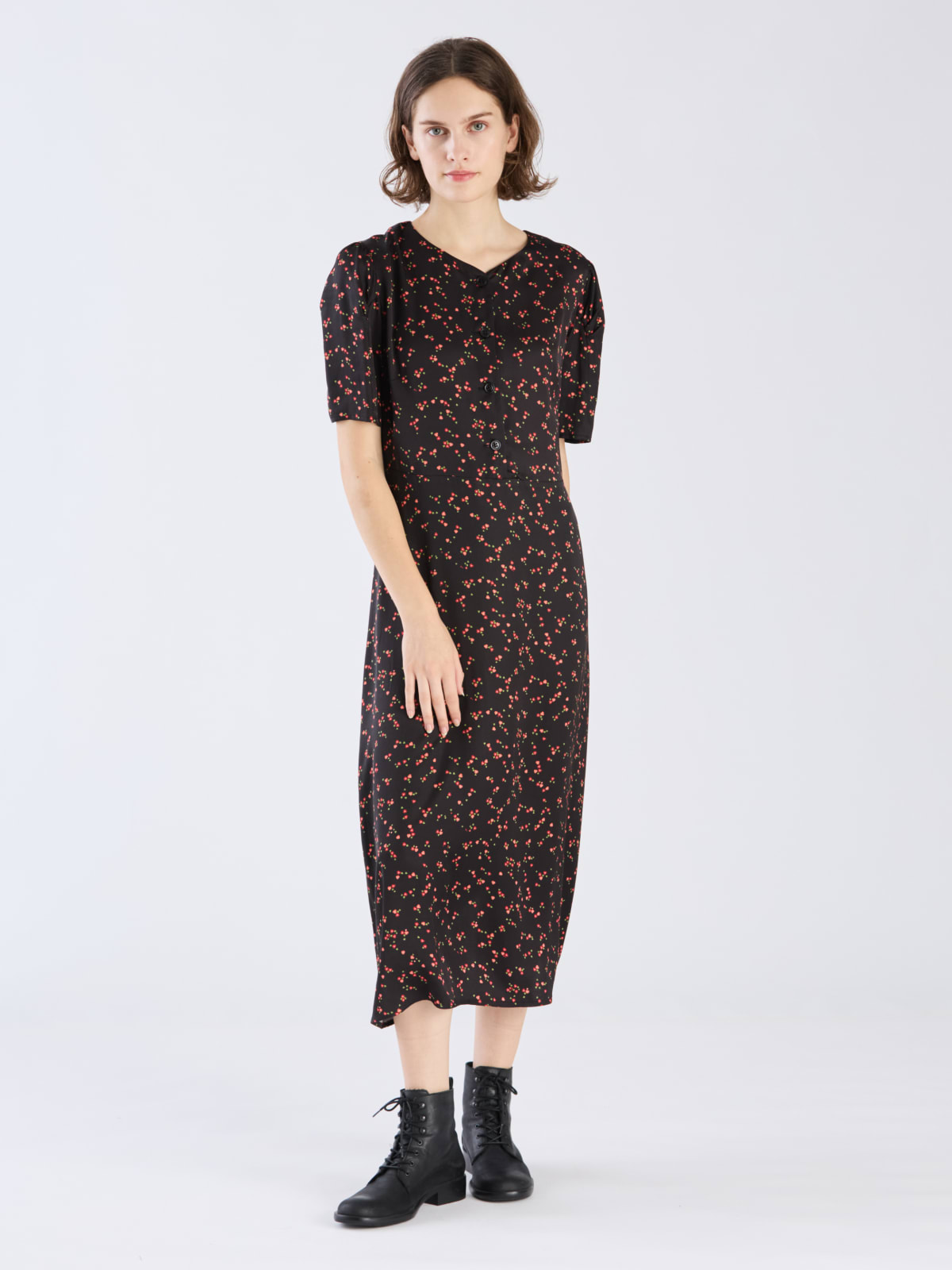 black viscose floral print dress